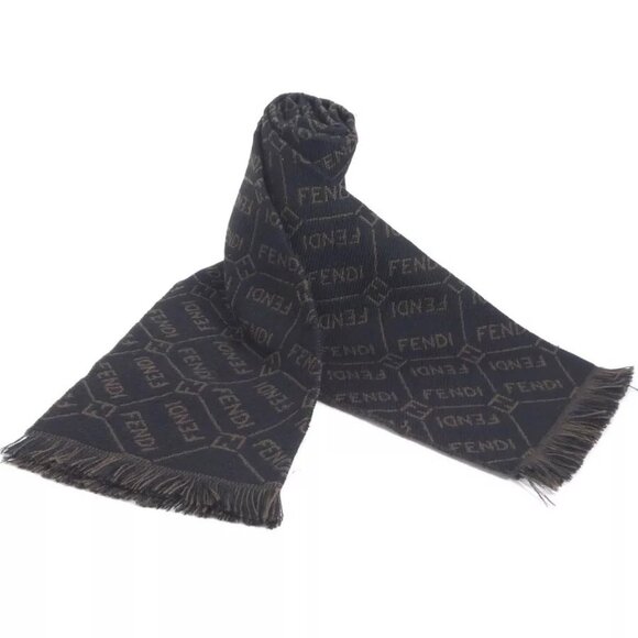 Auth FENDI Scarf Muffler Black/Brown Wool - Picture 1 of 11